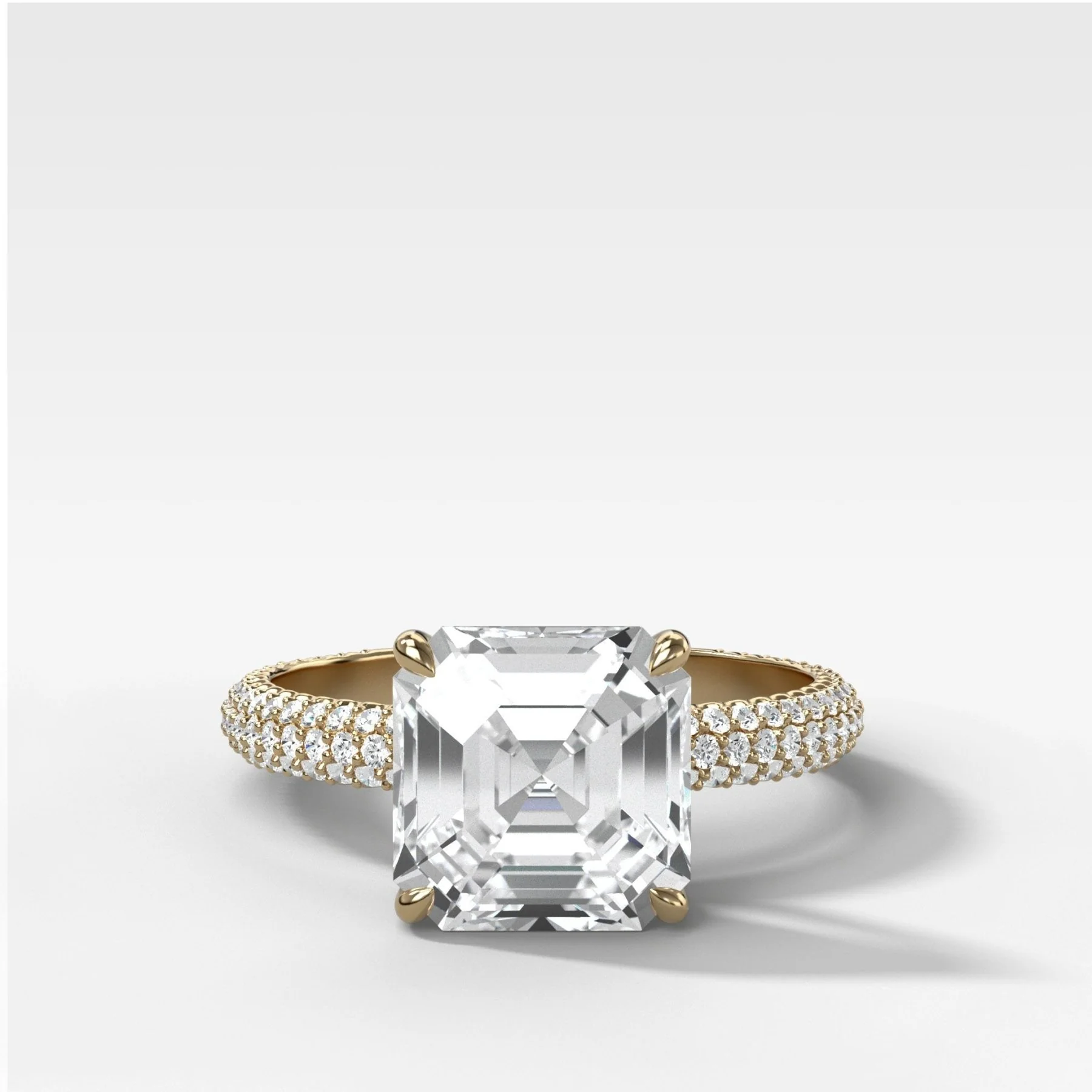 Triple Row Pavé Engagement Ring With Asscher Cut Diamond