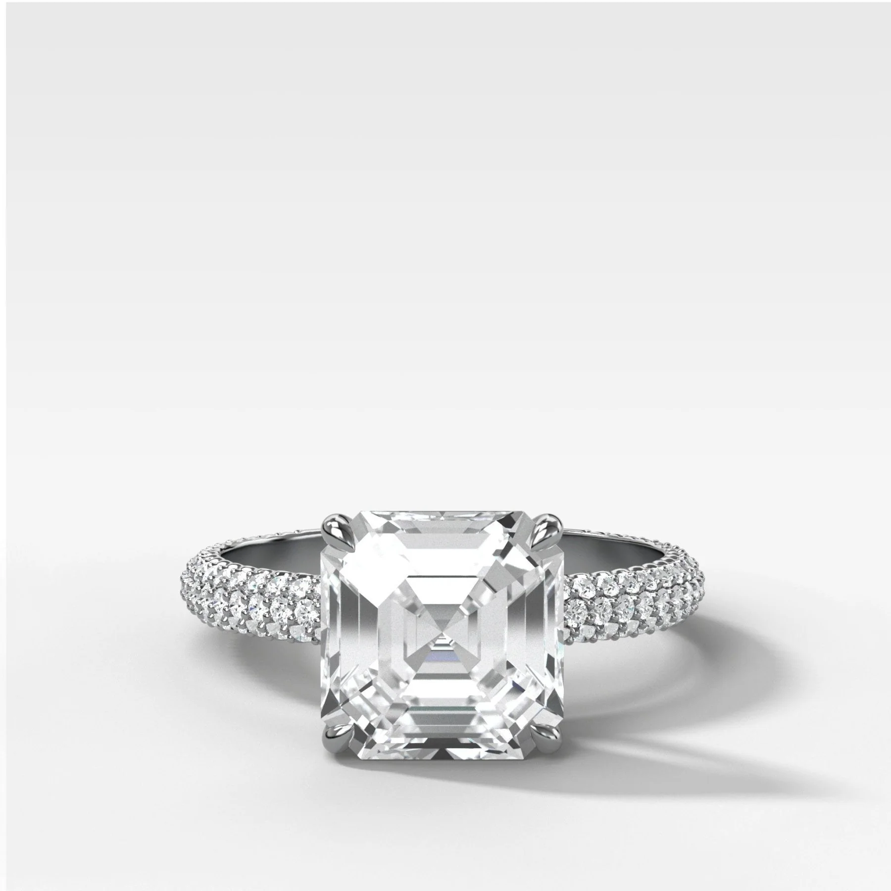 Triple Row Pavé Engagement Ring With Asscher Cut Diamond - Image 2