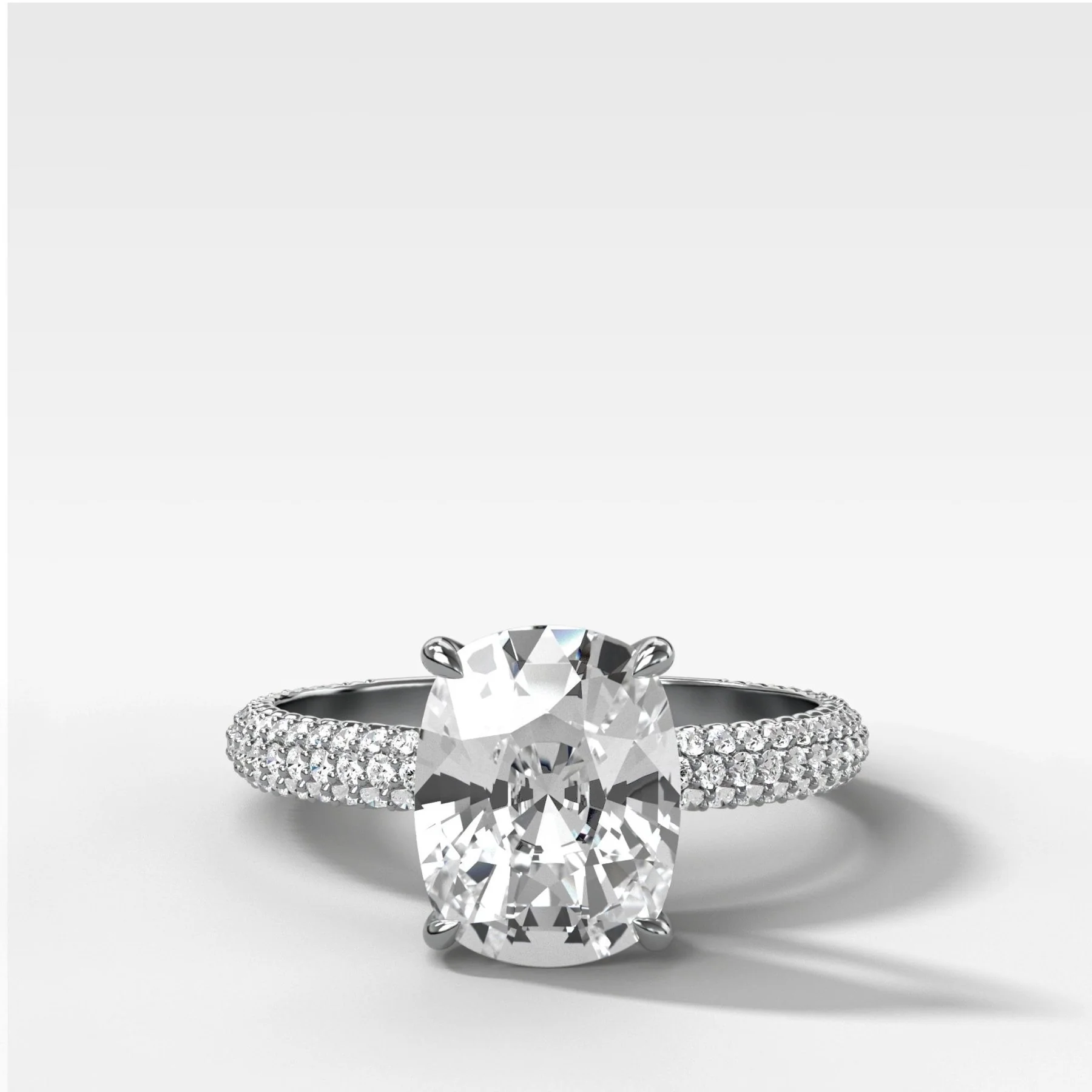 Triple Row Pavé Engagement Ring With Elongated Cushion Cut Diamond - Image 2