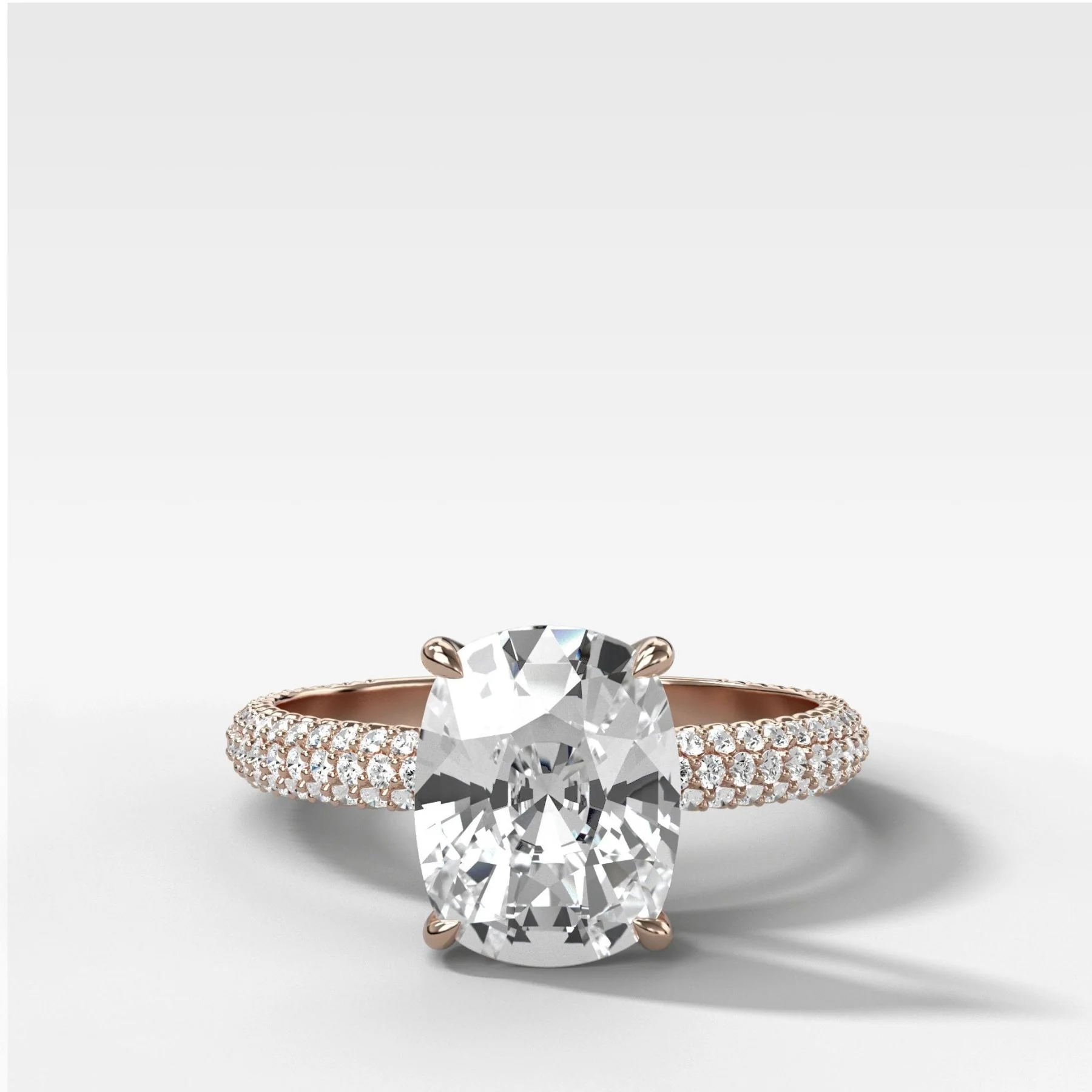 Triple Row Pavé Engagement Ring With Elongated Cushion Cut Diamond - Image 3