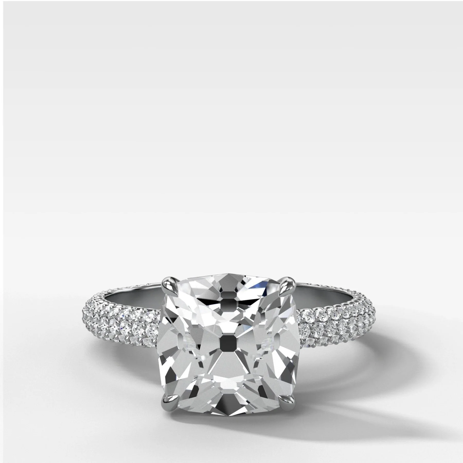 Triple Row Pavé Engagement Ring With Old Mine Cut Diamond - Image 2