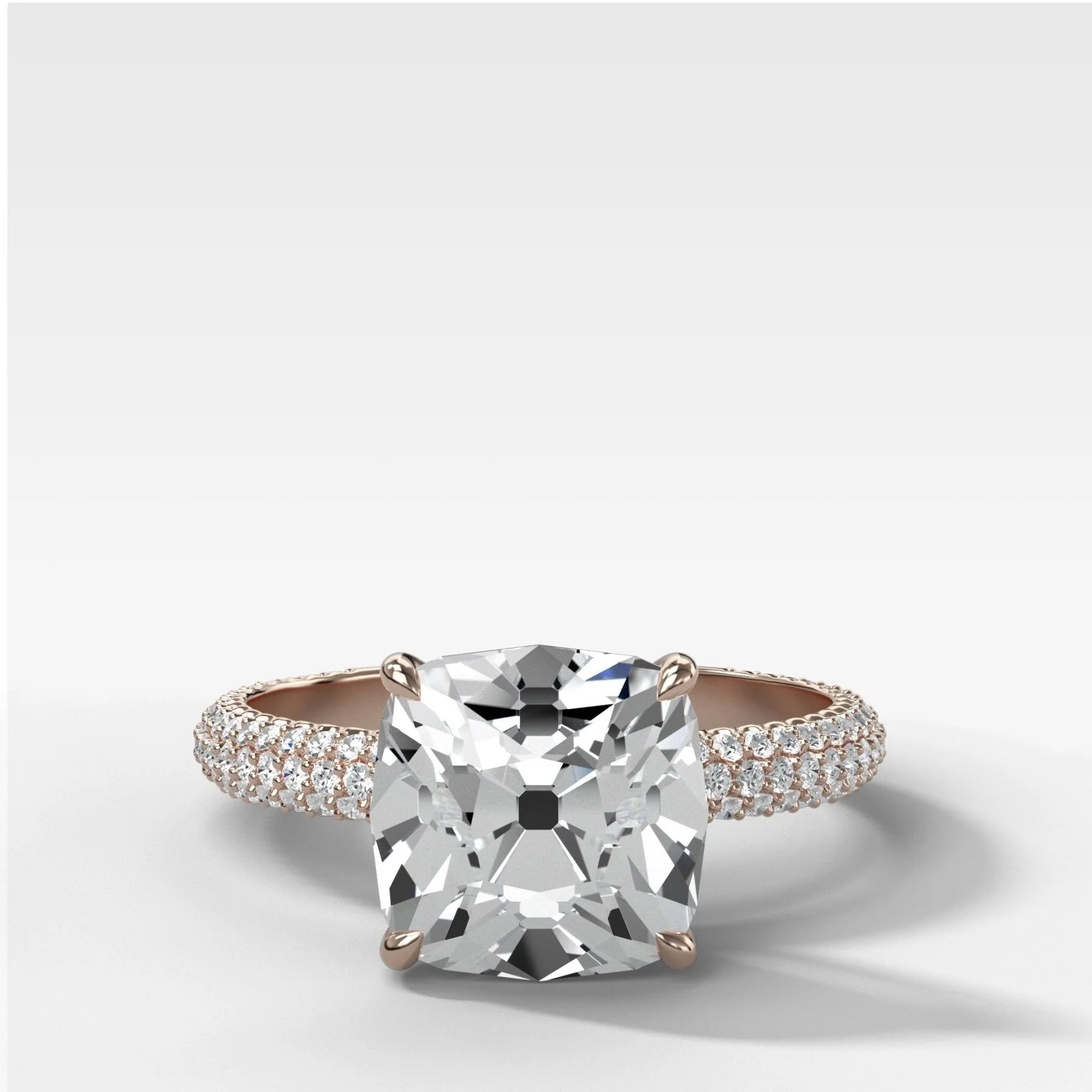 Triple Row Pavé Engagement Ring With Old Mine Cut Diamond - Image 3