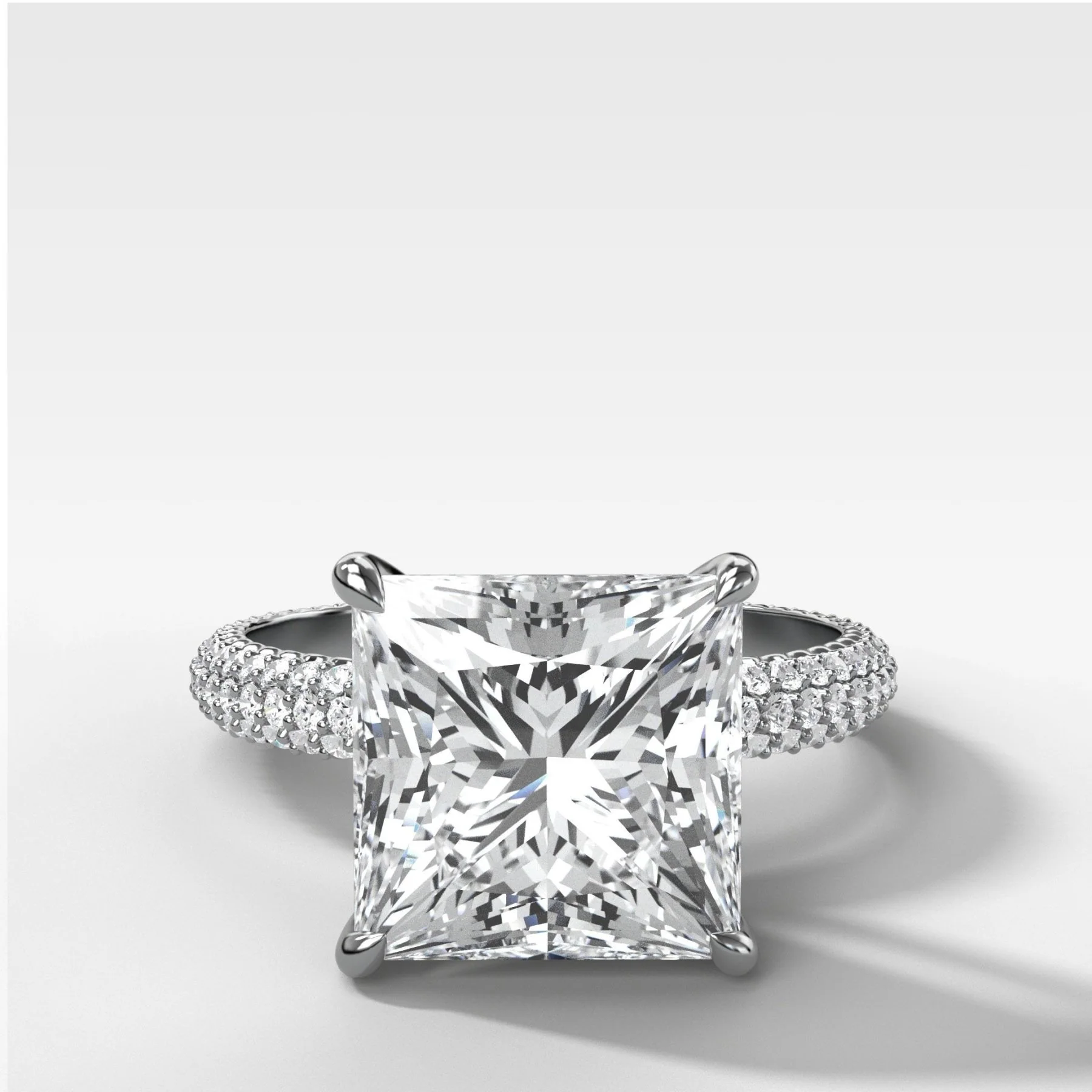 Triple Row Pavé Engagement Ring With Princess Cut Diamond - Image 2