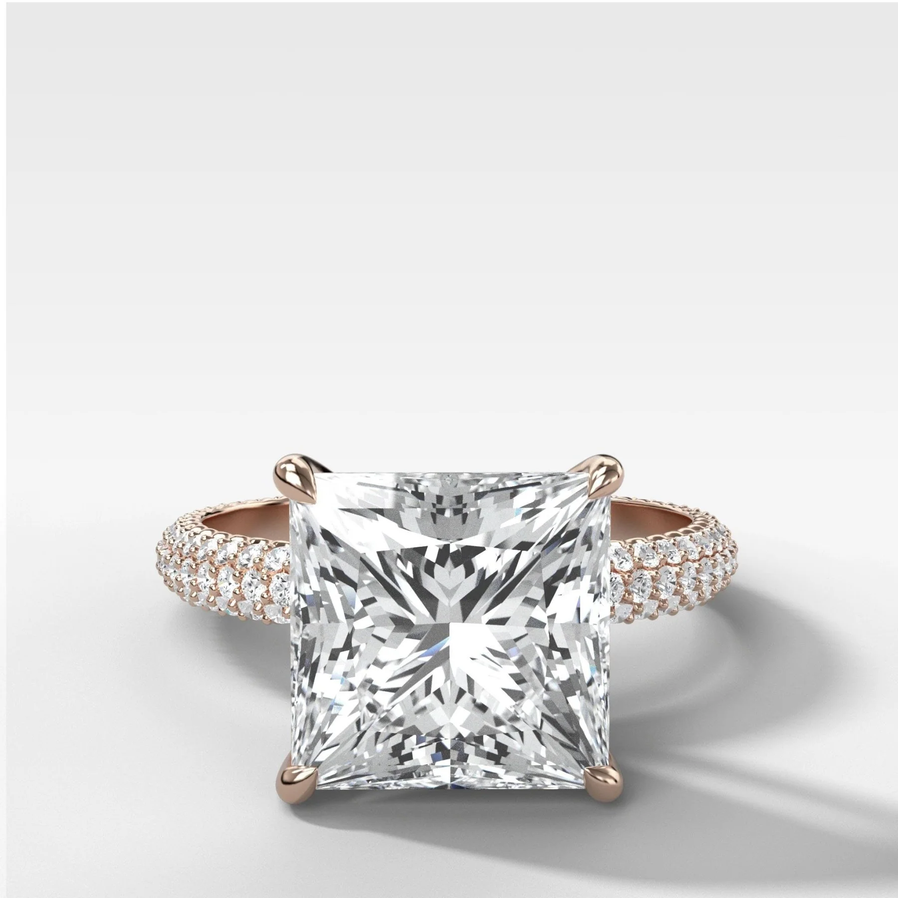 Triple Row Pavé Engagement Ring With Princess Cut Diamond - Image 3