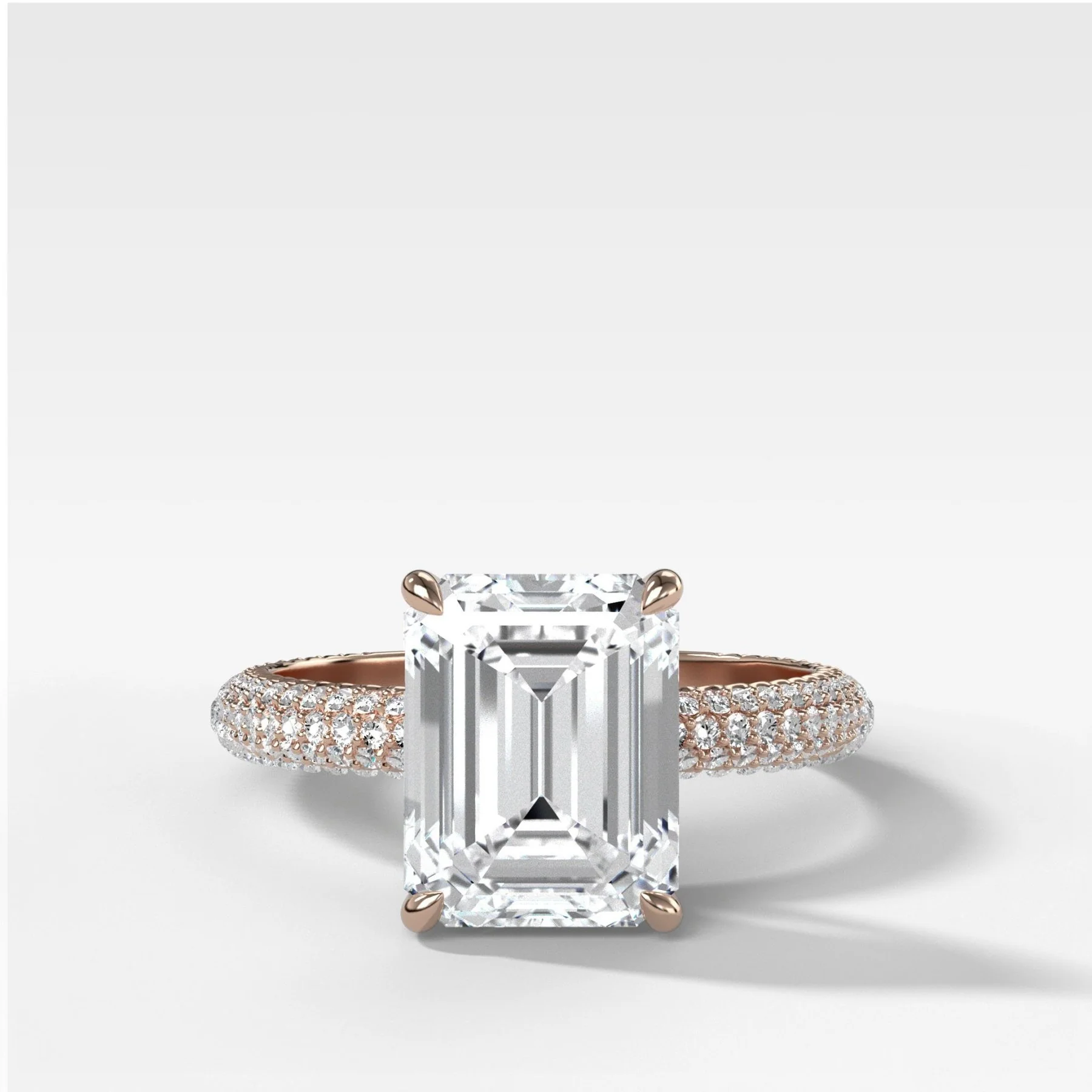 Triple Row Pavé Engagement Ring With Emerald Cut Diamond - Image 3
