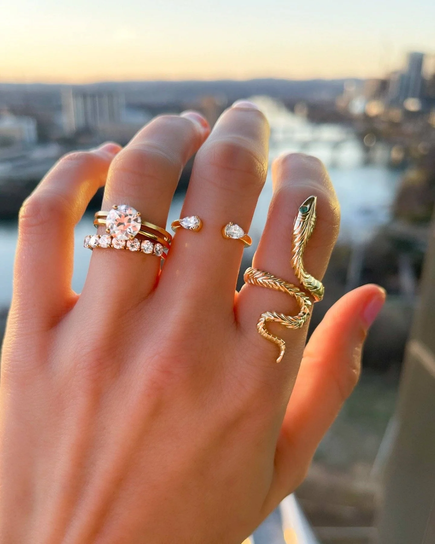 Twin Pear Diamond Finger Cuff - Image 6