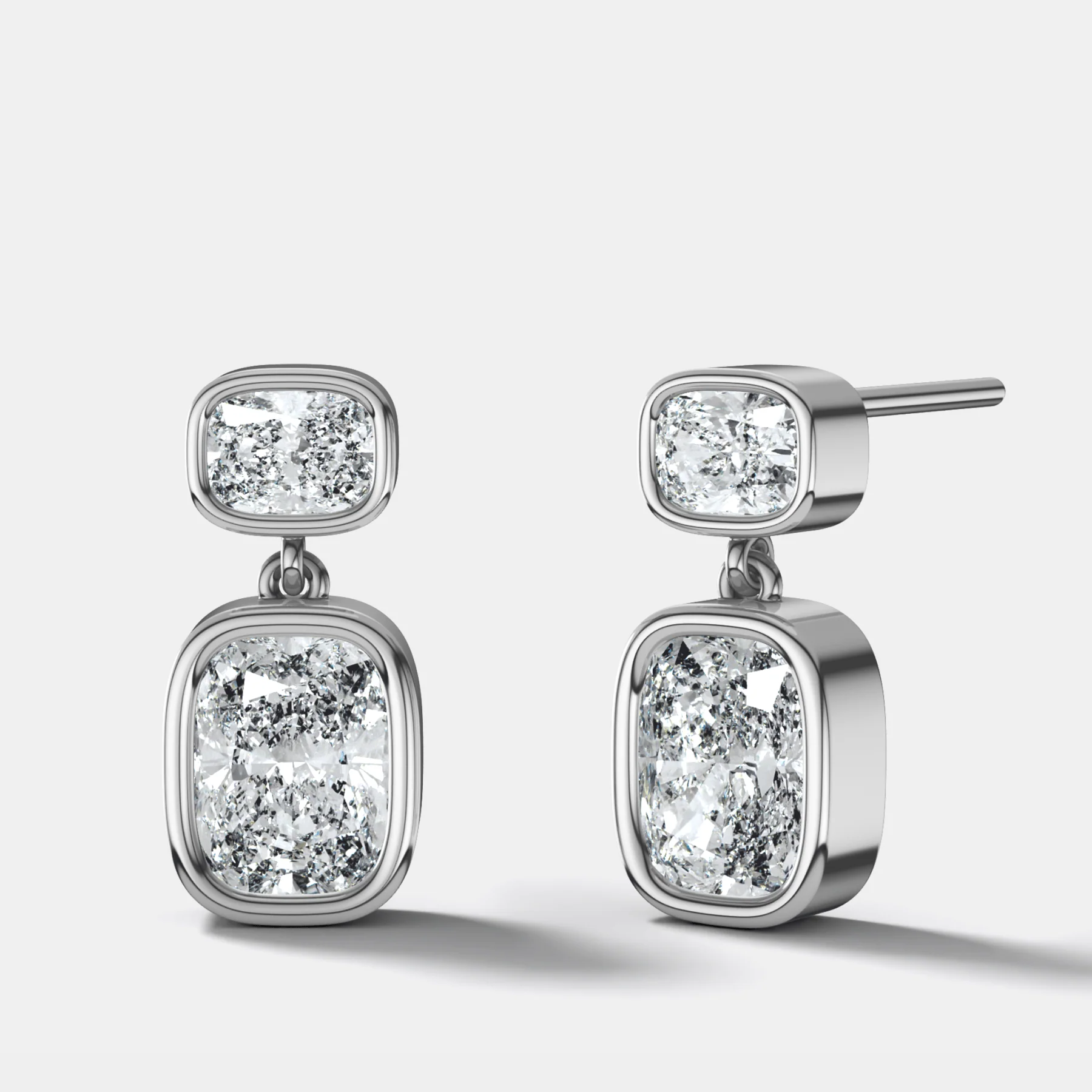 Two Stone Bezel Drop with Cushion Cut Diamonds - Image 2