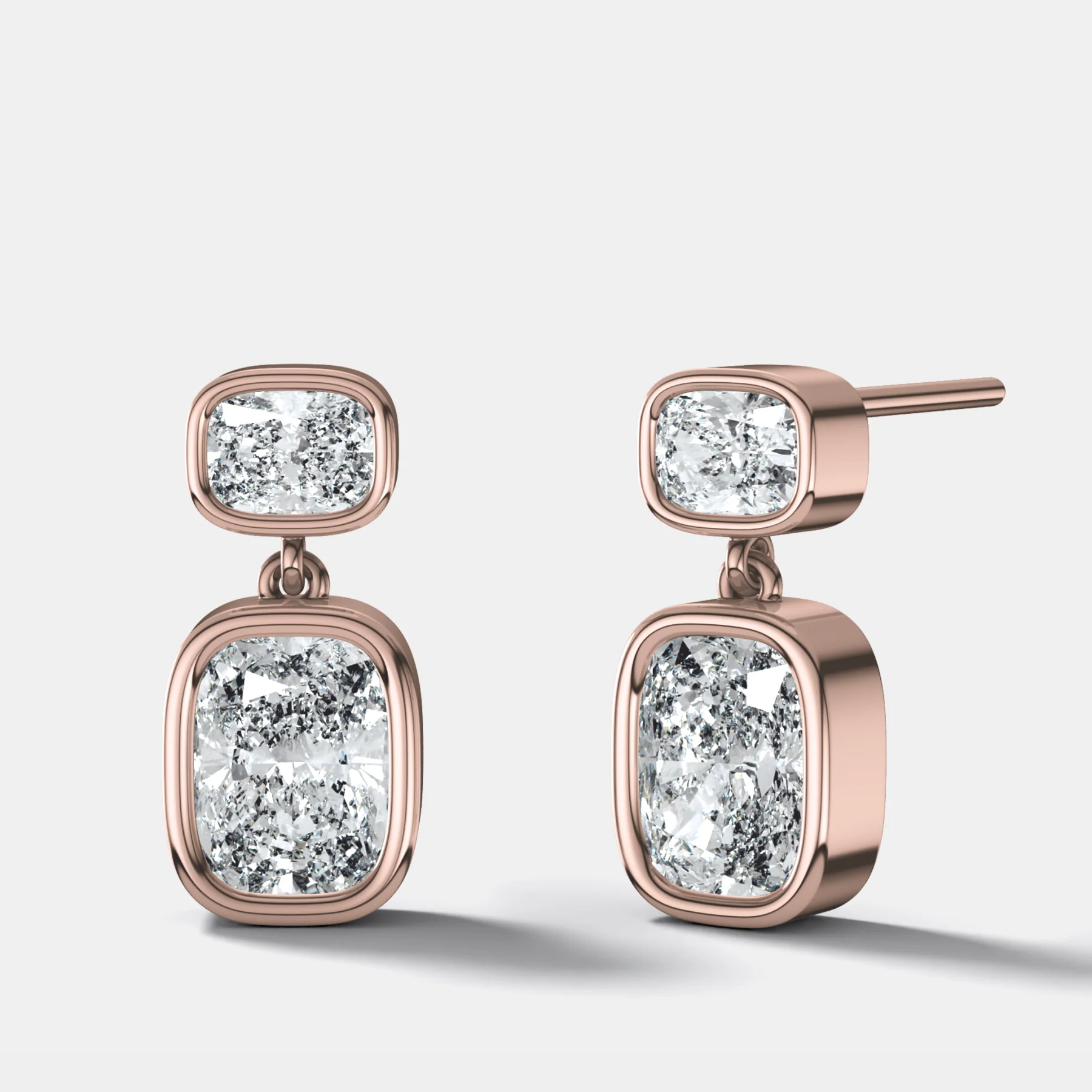 Two Stone Bezel Drop with Cushion Cut Diamonds - Image 3
