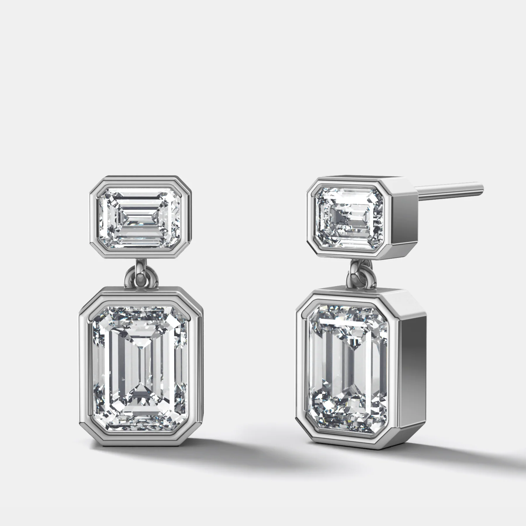 Two Stone Bezel Drop with Emerald Cut Diamonds - Image 2