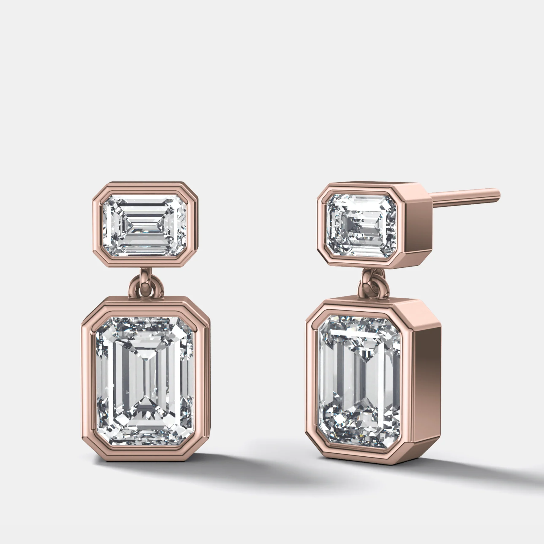 Two Stone Bezel Drop with Emerald Cut Diamonds - Image 3