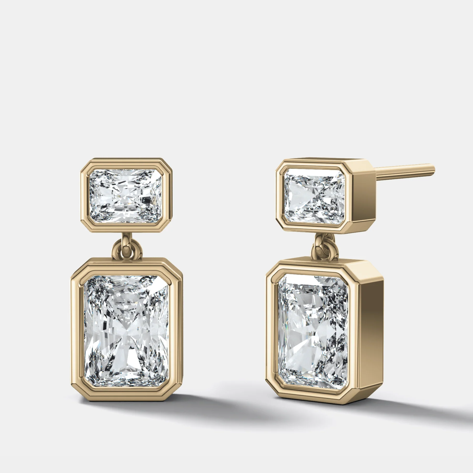Two Stone Bezel Drop with Radiant Cut Diamonds