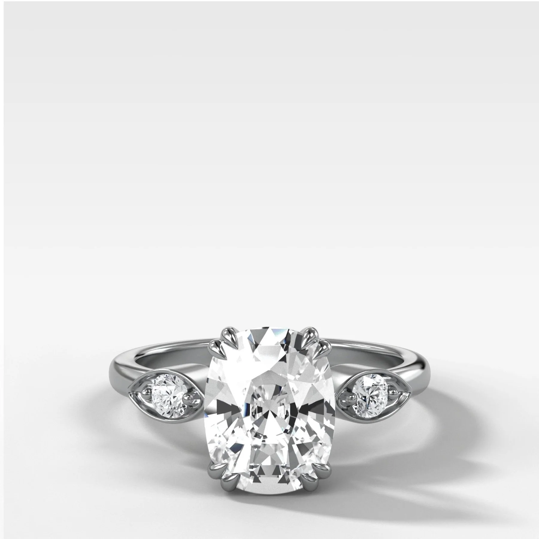 Vintage Ridge Shank Diamond Engagement Ring With Elongated Cushion Cut Diamond - Image 2