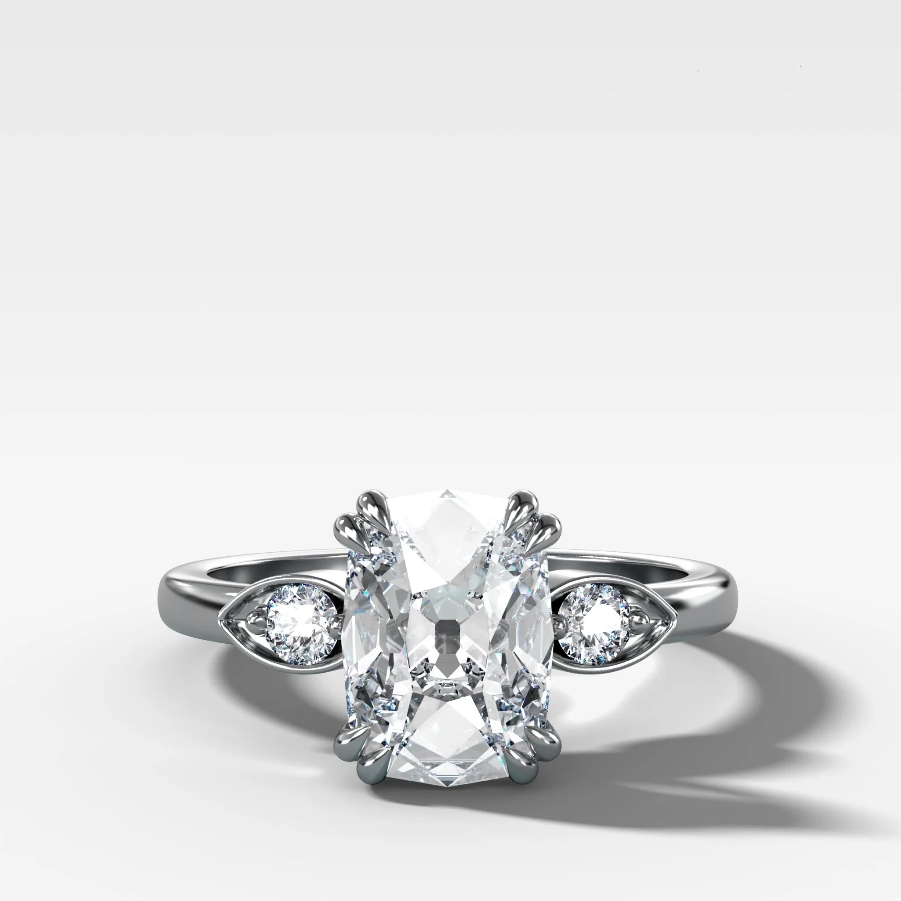 Vintage Ridge Shank Diamond Engagement Ring With Elongated Old Mine Cut Diamond - Image 4