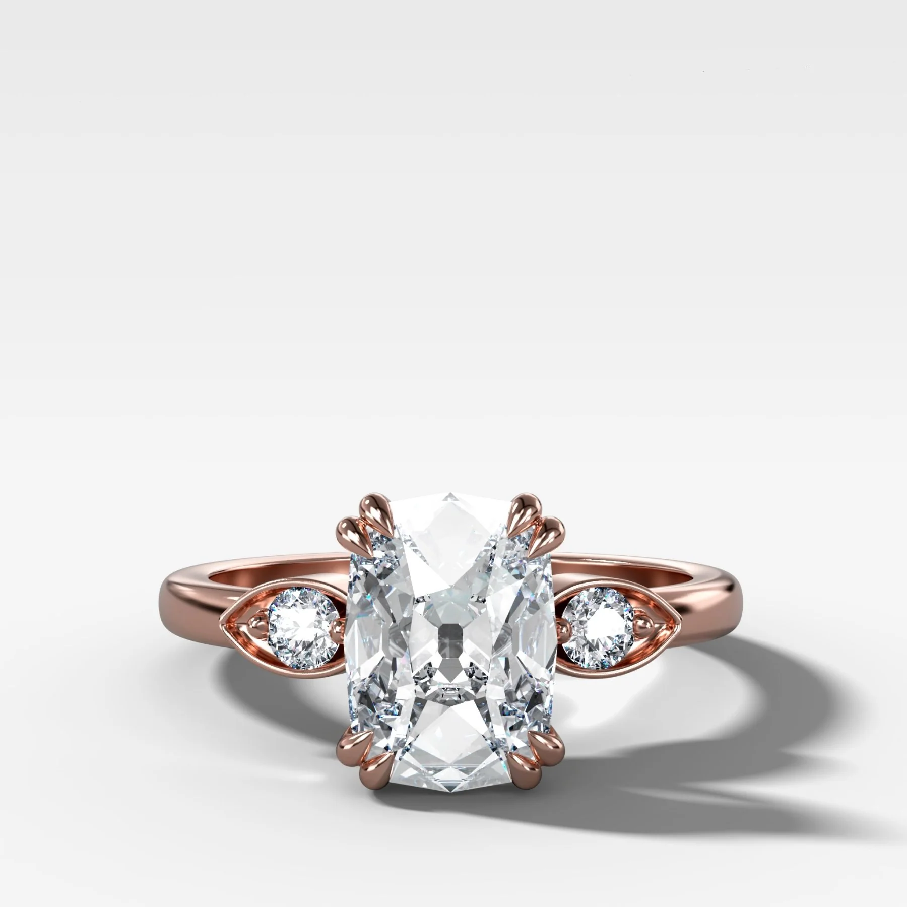 Vintage Ridge Shank Diamond Engagement Ring With Elongated Old Mine Cut Diamond - Image 5