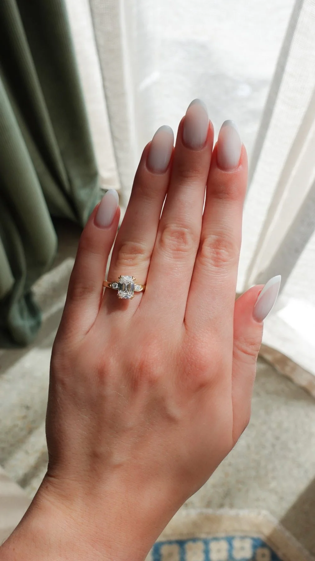 Vintage Ridge Shank Diamond Engagement Ring With Elongated Old Mine Cut Diamond - Image 6