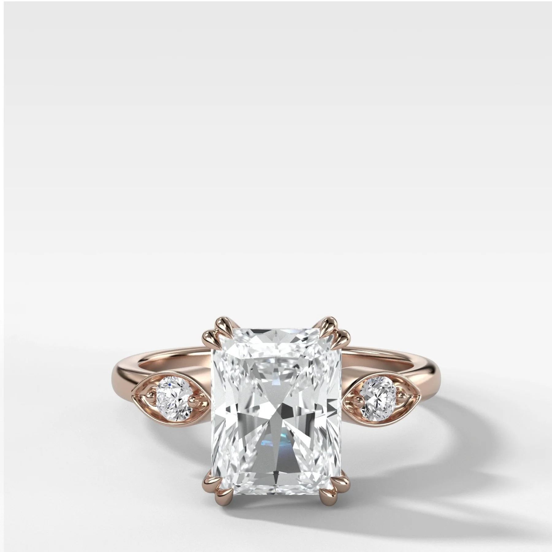 Vintage Ridge Shank Diamond Engagement Ring With Elongated Radiant Cut Diamond - Image 3