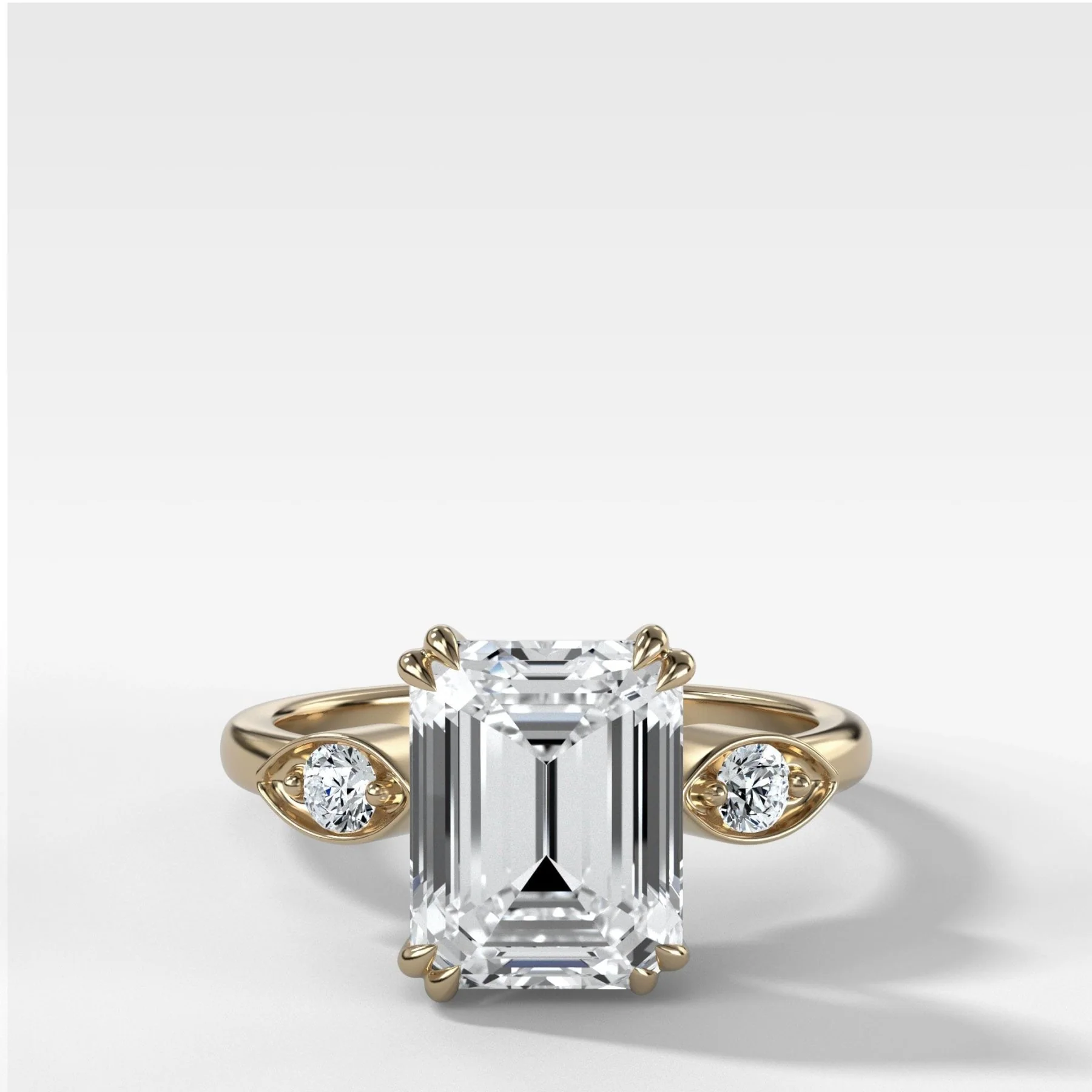 Vintage Ridge Shank Diamond Engagement Ring With Emerald Cut Diamond