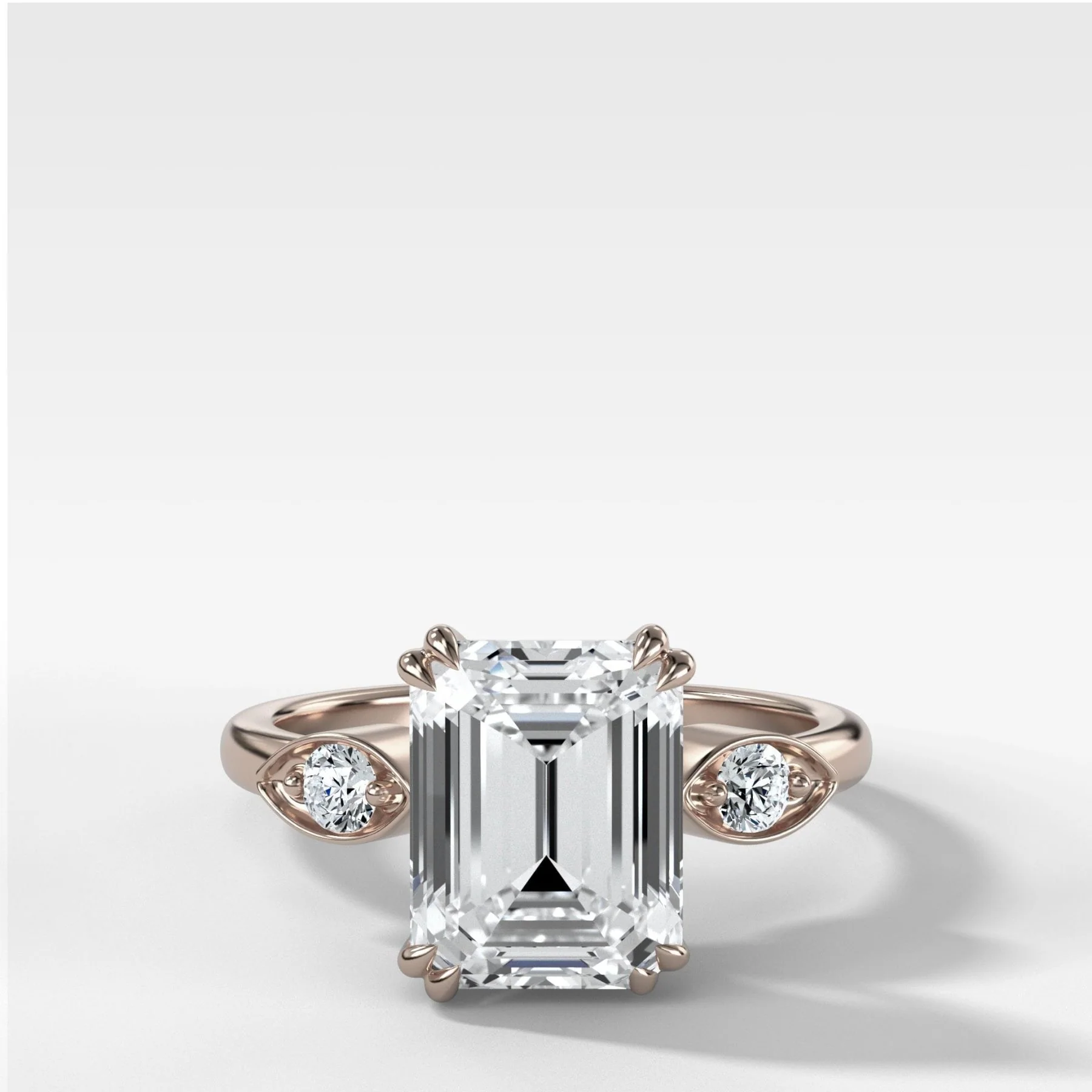 Vintage Ridge Shank Diamond Engagement Ring With Emerald Cut Diamond - Image 3