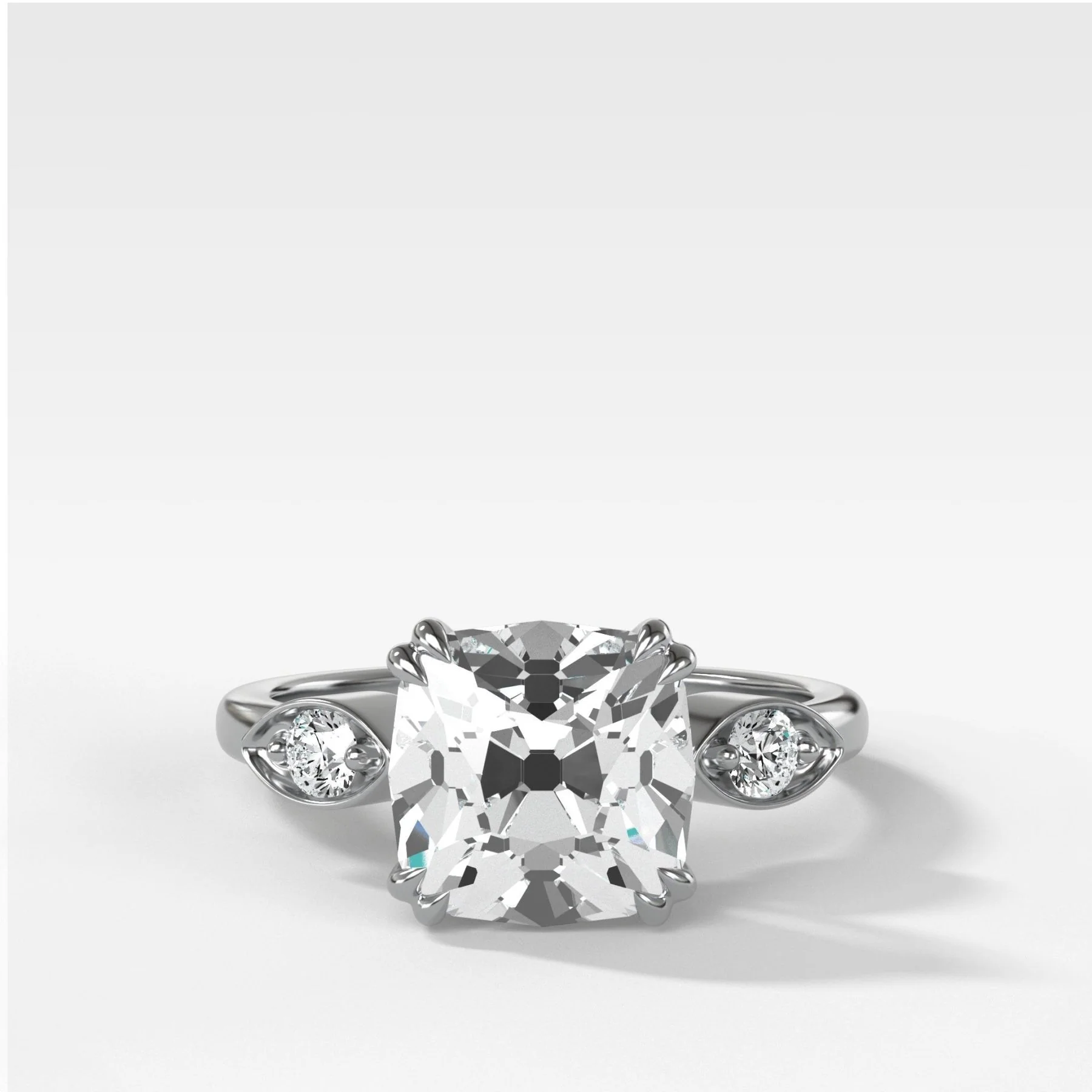 Vintage Ridge Shank Diamond Engagement Ring With Old Mine Cut Diamond - Image 2