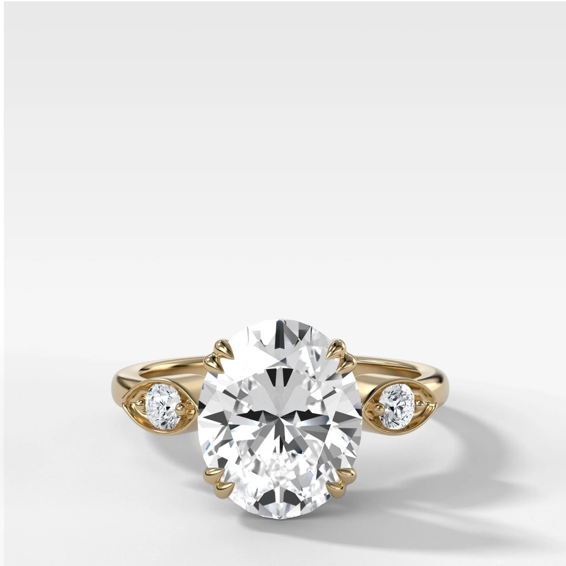Vintage Ridge Shank Diamond Engagement Ring With Oval Cut Diamond
