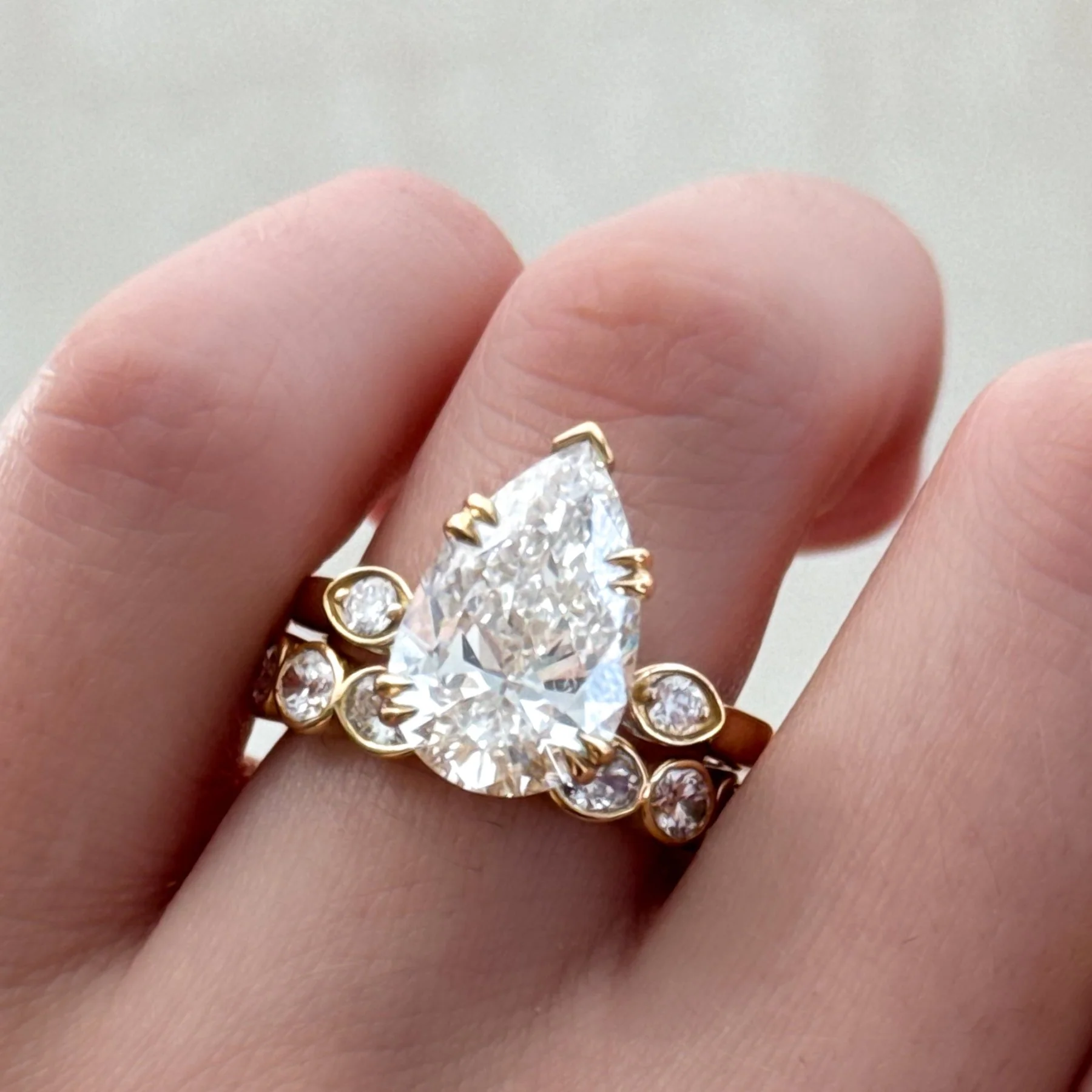 Vintage Ridge Shank Diamond Engagement Ring With Pear Cut Diamond - Image 3