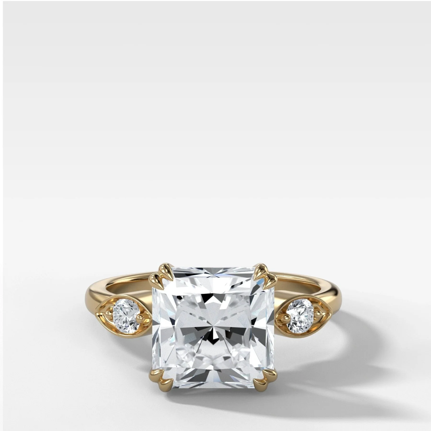 Vintage Ridge Shank Diamond Engagement Ring With Radiant Square Cut Diamond
