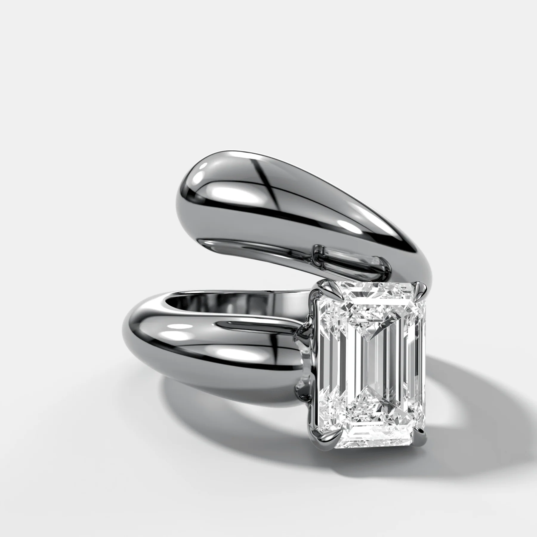 Wrap Engagement Ring with Emerald Cut Diamond - Image 3